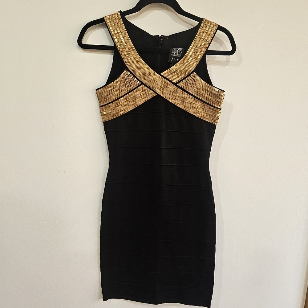 Jax Bodycon Bandage Dress with Gold Sequins